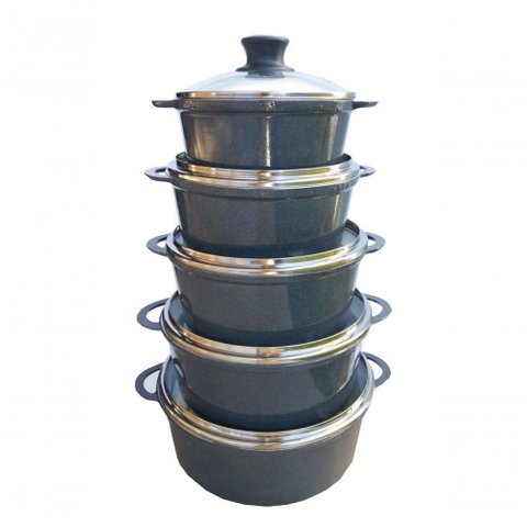 Jogo Panelas Alumínio Batido Fundido 5 Peças Grafite Belmar