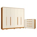Ver imagem 1 de Guarda Roupa Casal Mercure 6 Portas e Cômoda Doble 08 Gavetas Cinamomo Off White Flex - Móveis