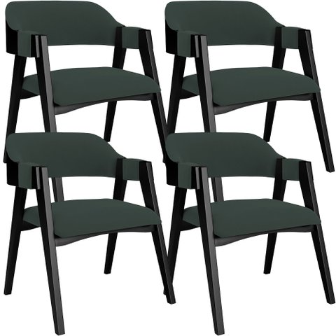 Kit 4 Cadeiras Sala de Jantar Estar Living Estofada Suran L02 Preto Suede Verde Musgo - Lyam Decor