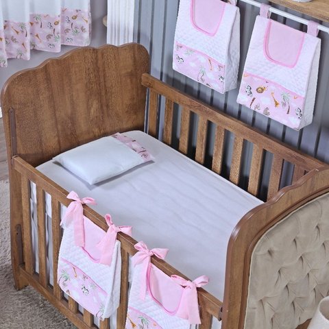 Kit de Berço Lençol + Fronha Percal de Algodão Menino Menina 2 Peças:safari Rosa