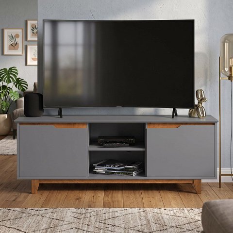 Rack Bancada Flow Cinza para Sala de Estar com Design Moderno e Espaço para Organização