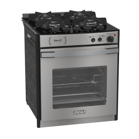 Fogão Embutir 4 Bocas Gaudí Platinum Vitreo Inox Gás Glp 127 V Venax 22103