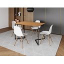 Ver imagem 1 de Mesa Industrial Base Ferro Preto em V Tampo 137x90 Canela 4 Cadeiras Eames Madeira Assento Branco