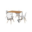 Ver imagem 2 de Mesa Industrial Base Ferro Preto em V Tampo 137x90 Canela 4 Cadeiras Eames Madeira Assento Branco