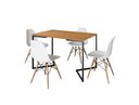 Ver imagem 2 de Mesa Industrial Base Ferro Preto em V Tampo 137x90 Canela 4 Cadeiras Eames Madeira Assento Branco
