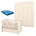 Ver imagem 1 de Berço Americano com Guarda Roupa Tutto New 4 Portas Off White e Colchão - Matic