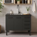 Ver imagem 2 de Gabinete de Pia Cozinha 117cm 100% Aço 2 Porta e 4 Gavetas:Preto
