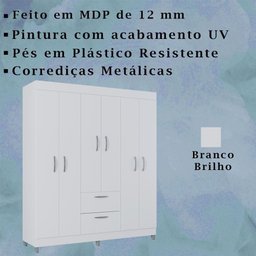 Roupeiro 6 Portas 915 Branco Poqq Branco - 5 Roupeiro 6 Portas 915 Branco Poqq Branco - 5