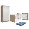 Dormitório Doce Sonho 3 Portas, Cômoda Trocador e Berço Mini Cama Carvalho/Branco com Rodízio e Colc - 1