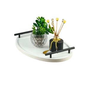 Bandeja Cantinho Café Decorativa da Manhã Escritório 46x26:branco/preto Fosco