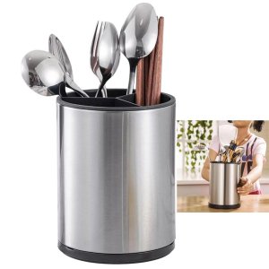 Porta Talheres Utensilios Base Giratoria Inox Bancada Cozinha Suporte Pia Mesa Organizaçao Limpeza M