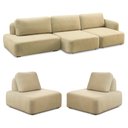 Ver imagem 1 de Conjunto Sala de Estar 1 Sofá Retrátil Modulado 342cm e 2 Poltronas Santiago Bouclê Bege G89 - Gran