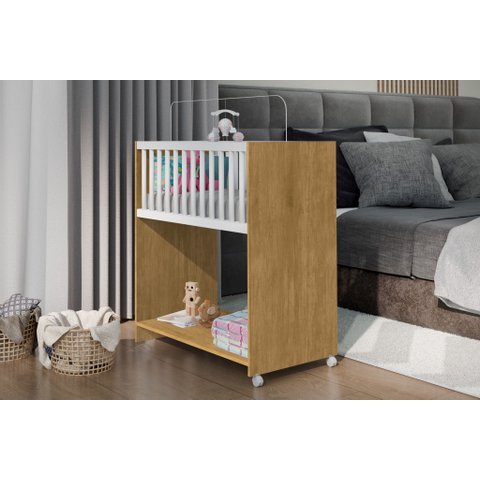 Mini Berço Chiqueirinho 2 em 1 com Rodízios e Colchão Baby:Amadeirado