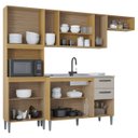 Ver imagem 5 de Armário de Cozinha Compacta Completa 244cm Balcão e Pia Inox Livy P11 Damasco/Off White - Mpozenato