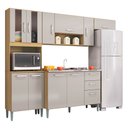 Ver imagem 1 de Armário de Cozinha Compacta Completa 244cm Balcão e Pia Inox Livy P11 Damasco/Off White - Mpozenato
