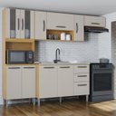 Ver imagem 1 de Armário de Cozinha Compacta Completa 244cm Balcão e Pia Inox Livy P11 Damasco/Off White - Mpozenato