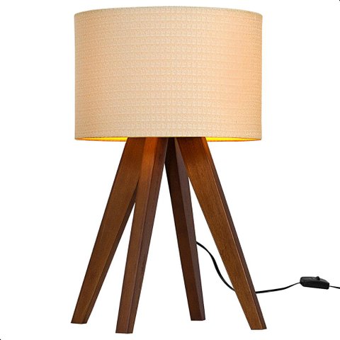 Abajur Madri com Pés de Madeira e Tecido Tramê Bege 51cm