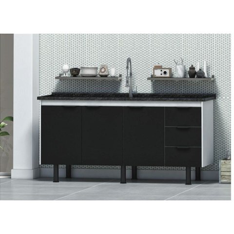 Gabinete de Cozinha 1,94 M Mdf Branco e Preto Máxima Amplitude e Versatilidade:preto/preto