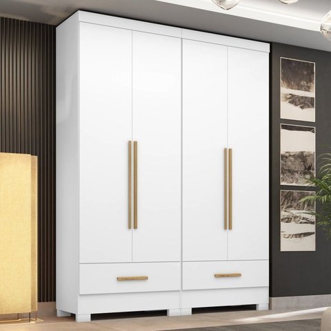 Quarto Modulado 100% MDF 2 Peças 4 Portas 2 Gavetas Smart Plus Espresso Móveis Branco