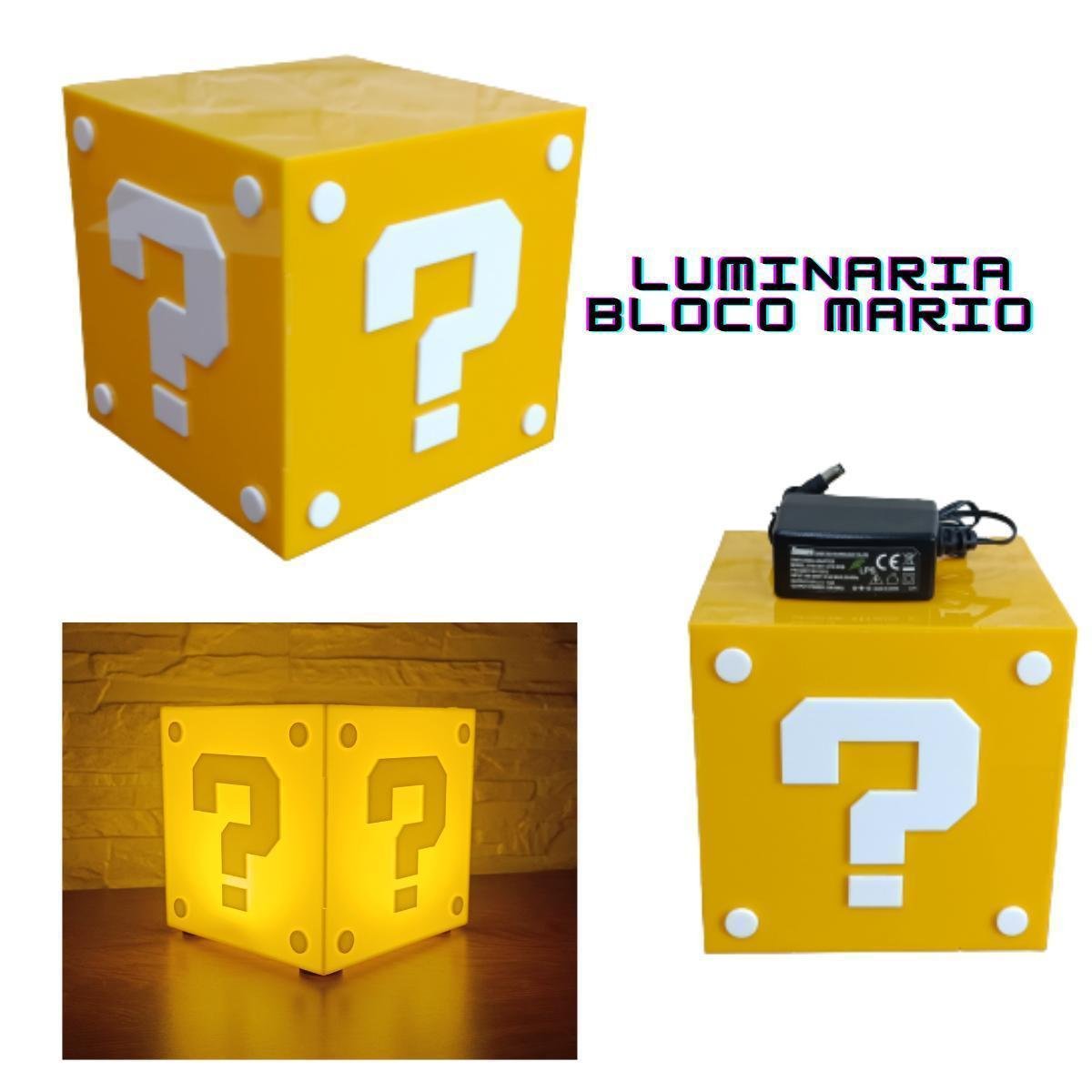 Luminaria Abajur de Mesa Amarelo Branco Mario Bros Grande - 5