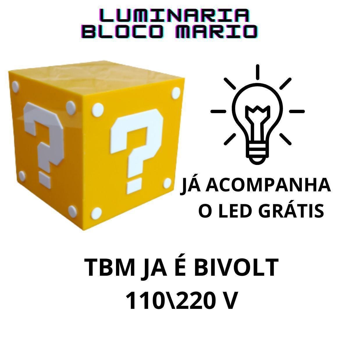 Luminaria Abajur de Mesa Amarelo Branco Mario Bros Grande - 2