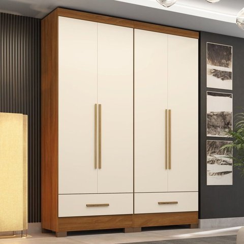 Quarto Modulado 100% MDF 2 Peças 4 Portas 2 Gavetas Smart Plus Espresso Móveis Bege/Cinamomo/Offwhite