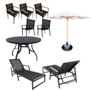 Ver imagem 1 de Kit Moveis Piscina Jogo de Jardim com Mesa, 5 Cadeiras, Guarda Sol e Espreguiçadeira Piscina