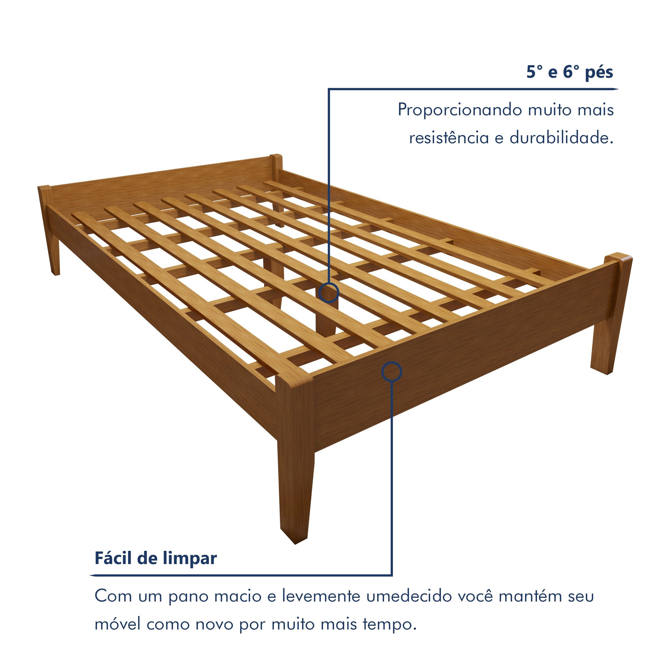 Cama Casal 140cm Turca Slim em Madeira Maciça - 5