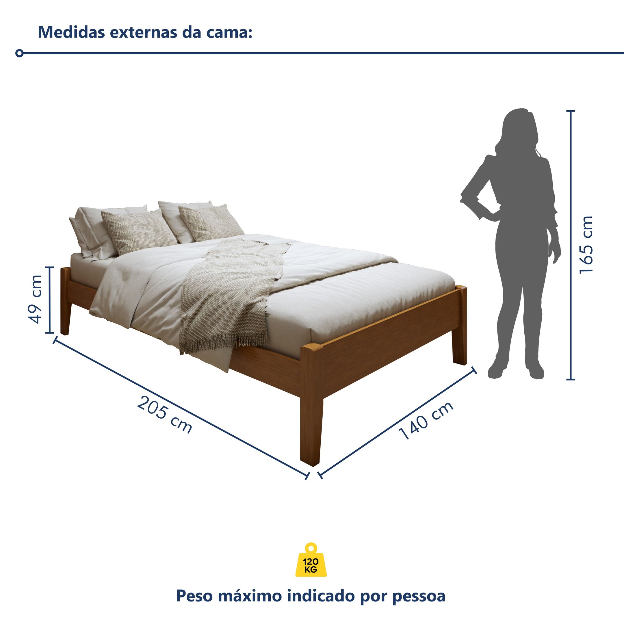 Cama Casal 140cm Turca Slim em Madeira Maciça - 4