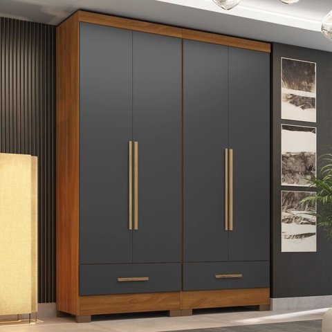 Quarto Modulado 100% MDF 2 Peças 4 Portas 2 Gavetas Smart Plus Espresso Móveis Bege/Cinamomo/Chumbo