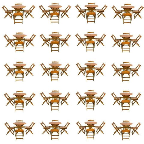 Kit 20 Jogos De Mesa Dobravel Com 4 Cadeiras Tampo Redondo 70X70 Mel - Amarelo