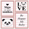 Conjunto Quadros Decorativos 4 Peças Panda Baby 2 Titulos Moldura Rosa Claro - 5