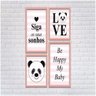 Conjunto Quadros Decorativos 4 Peças Panda Baby 2 Titulos Moldura Rosa Claro - 1