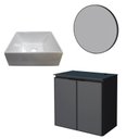 Ver imagem 1 de Conjunto Banheiro Aço Gabinete Umbu 60 Preto Com Cuba Prisma e Espelho Luna Cozimax