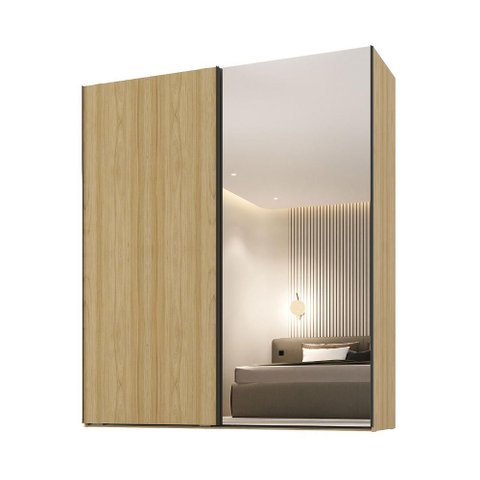 Guarda Roupa Casal 2 Portas de Correr C/ Espelho 100% Mdf Cor:olmo