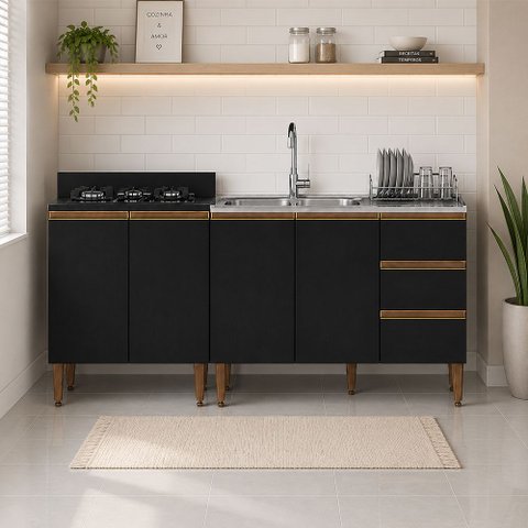 Armário de Cozinha Milão 2 Peças Preto