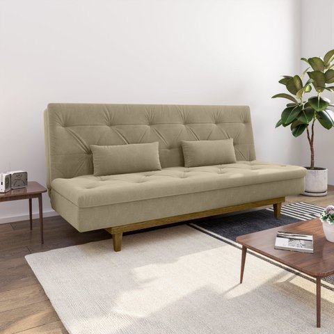 Sofá Cama 3 Lugares em Suede Tokio Yescasa Bege Castor/Castanho