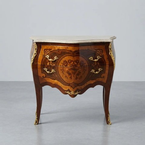 Mesa de Cabeceira Bombê Fina Marchetaria Florais Radica Luxo