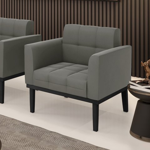 Poltrona Decorativa Karen Pés Fixo em Madeira Preto Suede Grafite G19 - Gran Belo