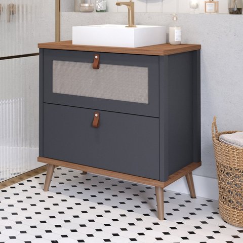 Gabinete para Banheiro com Cuba Mily Espresso Móveis Cinza/Titanium