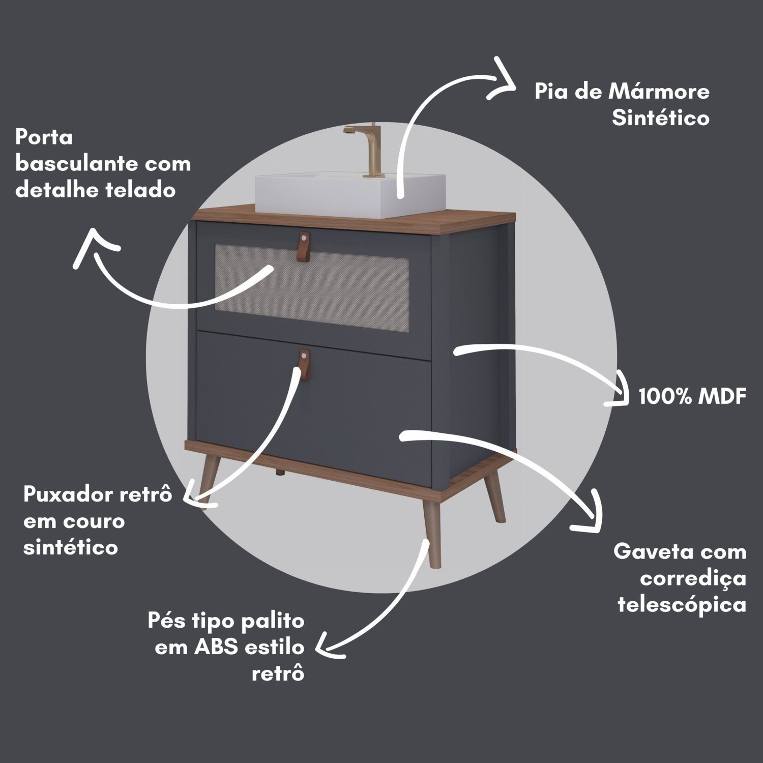 Gabinete para Banheiro com Cuba Mily Espresso Móveis - 6