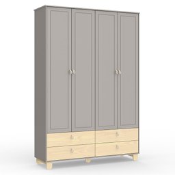 Jogo de Quarto Infantil com Cômoda Gaveteiro e Guarda Roupa 4 Portas Rope Cinza/Natural - Matic Móve - 9
