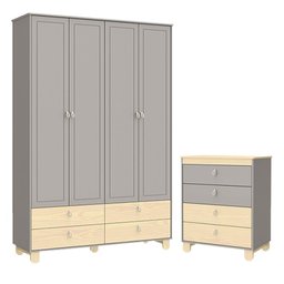 Jogo de Quarto Infantil com Cômoda Gaveteiro e Guarda Roupa 4 Portas Rope Cinza/Natural - Matic Móve - 7