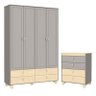 Jogo de Quarto Infantil com Cômoda Gaveteiro e Guarda Roupa 4 Portas Rope Cinza/Natural - Matic Móve - 3