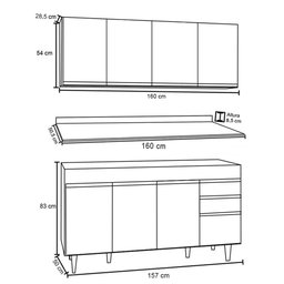 Armário Aéreo Nevada e Balcão para Pia com Tampo 160cm Arkansas Preto - Lumil Lumil Móveis - 4