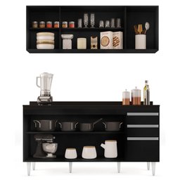 Armário Aéreo Nevada e Balcão para Pia com Tampo 160cm Arkansas Preto - Lumil Lumil Móveis - 3