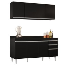 Armário Aéreo Nevada e Balcão para Pia com Tampo 160cm Arkansas Preto - Lumil Lumil Móveis - 1