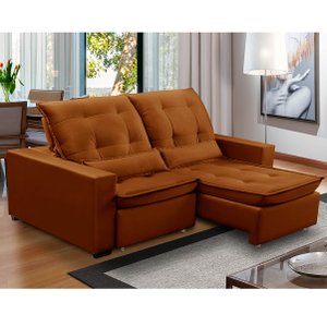 Sofa Retratil Reclinavel 2 Lugares 1,90m Atlantis Veludo Laranjado Lansofbr Lansof Brasil