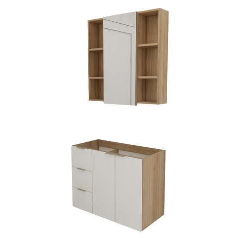 Conjunto de Banheiro sem Cuba Vittare 80cm Estilare Cnj5007 Carvalho/branco Gaveta Esquerda