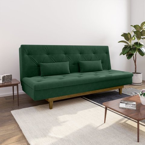 Sofá Cama 3 Lugares em Suede Tokio Yescasa Verde/Castanho